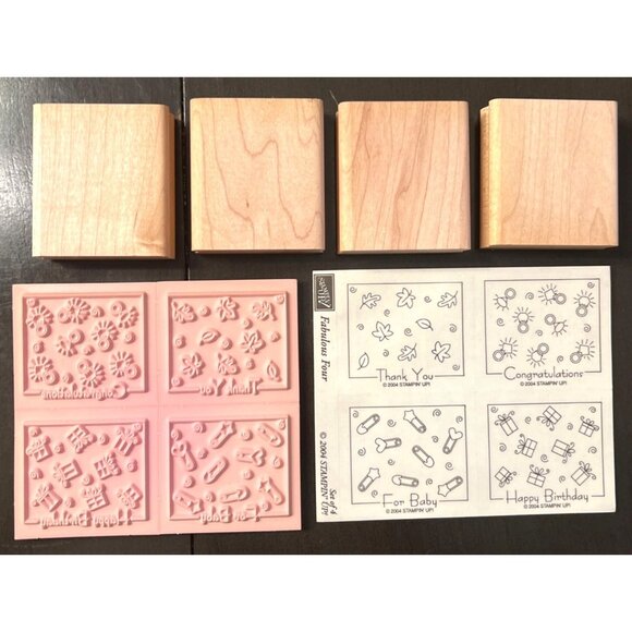 Stampin Up! 2004 Fabulous Four wood mounted Rubber Stamp Set holidays - Picture 2 of 2